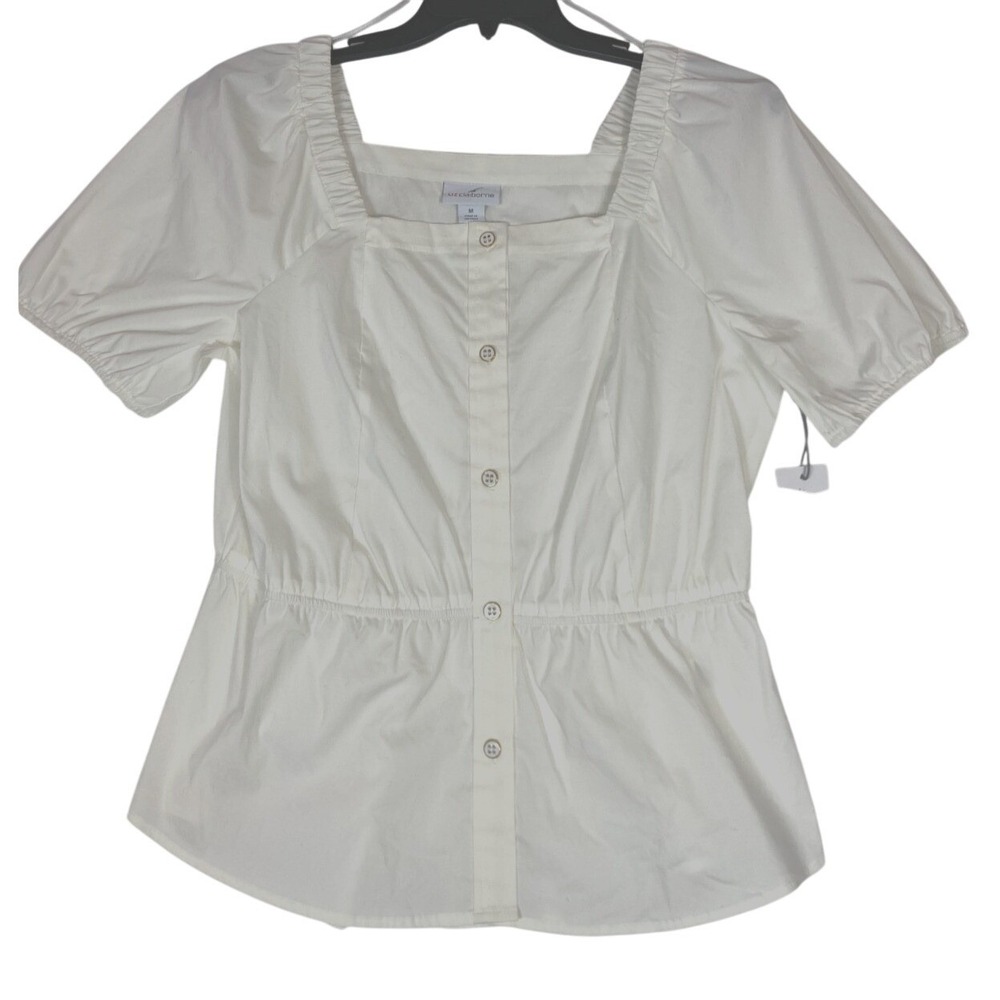 Liz Claiborne Peasant Top M‎ Puff Short Sleeve Elastic Square Neck Peasant NWT